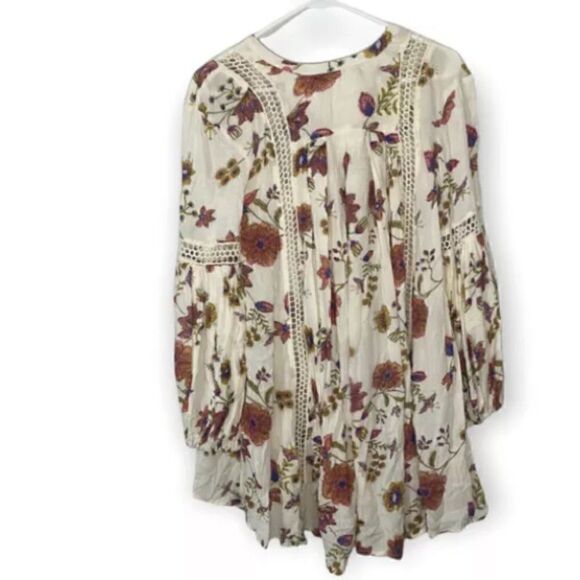 Free People Just the Two of Us Ivory Floral Printed Tunic Sz XS Boho Flowy - Picture 4 of 8